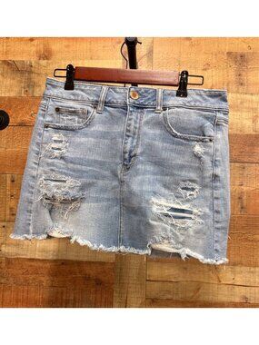 American Eagle Distressed Denim Skirt Size 10